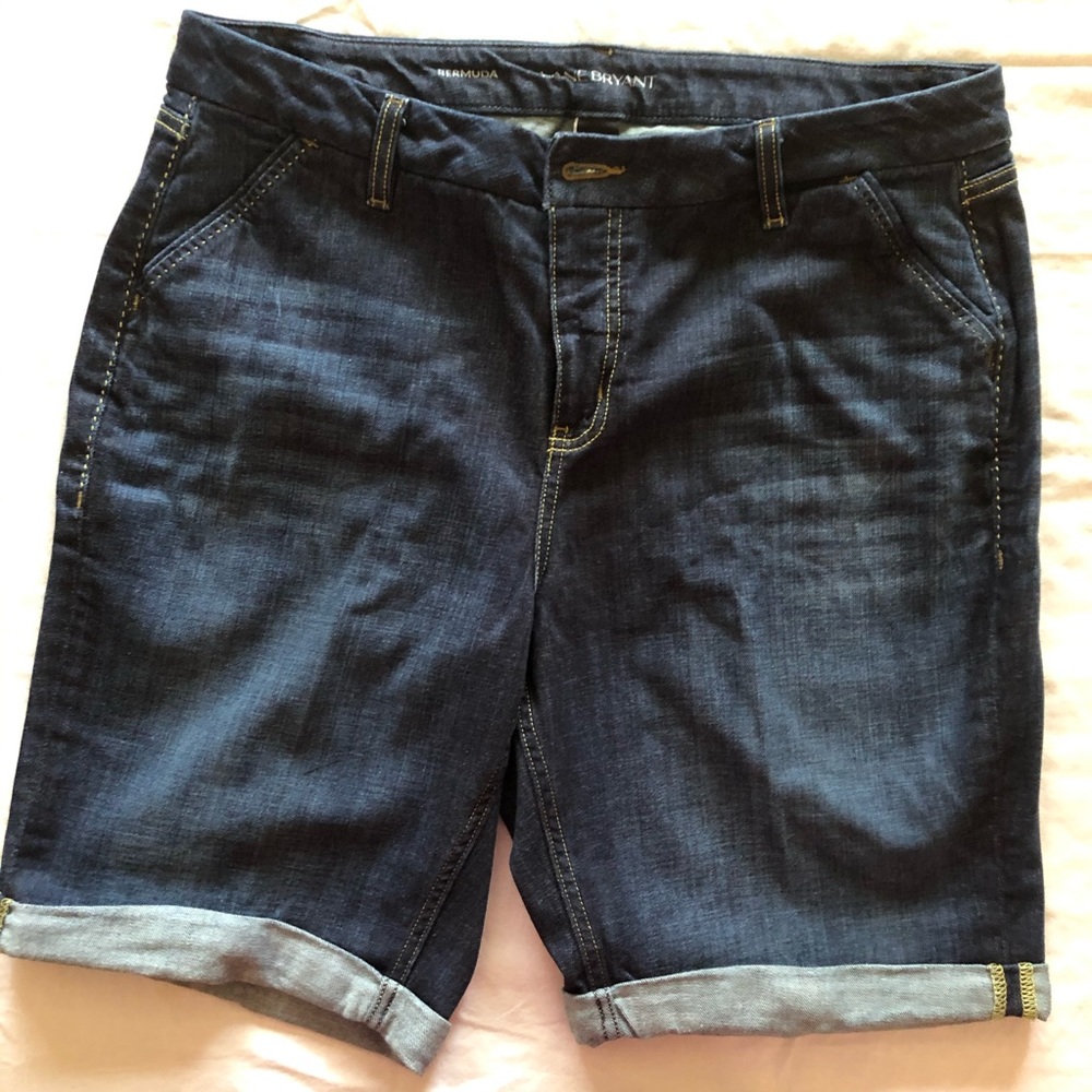 Lane Bryant Bermuda Dark Blue Jean Shorts Size 16
